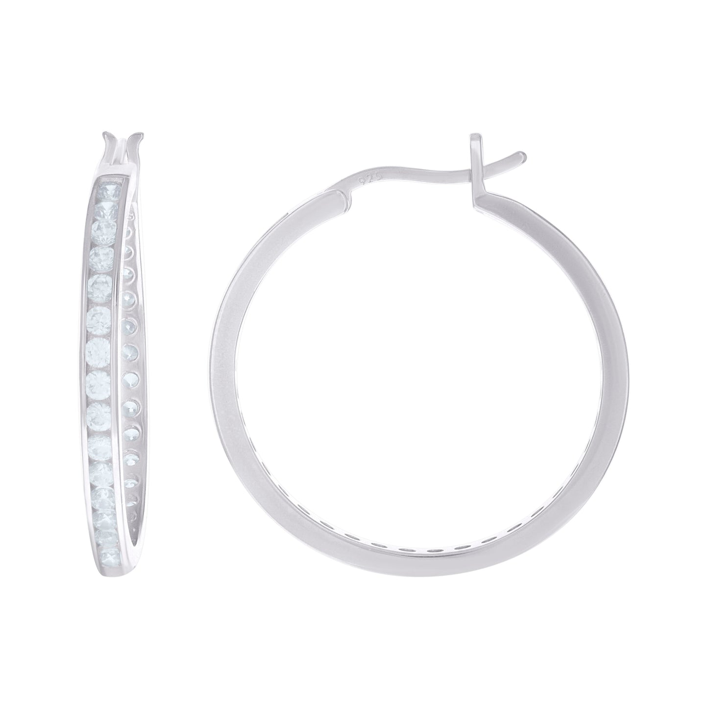 Sterling Silver Or Yellow-Tone Womens Cubic Zirconia In-Out Hoop Earrings 28mm