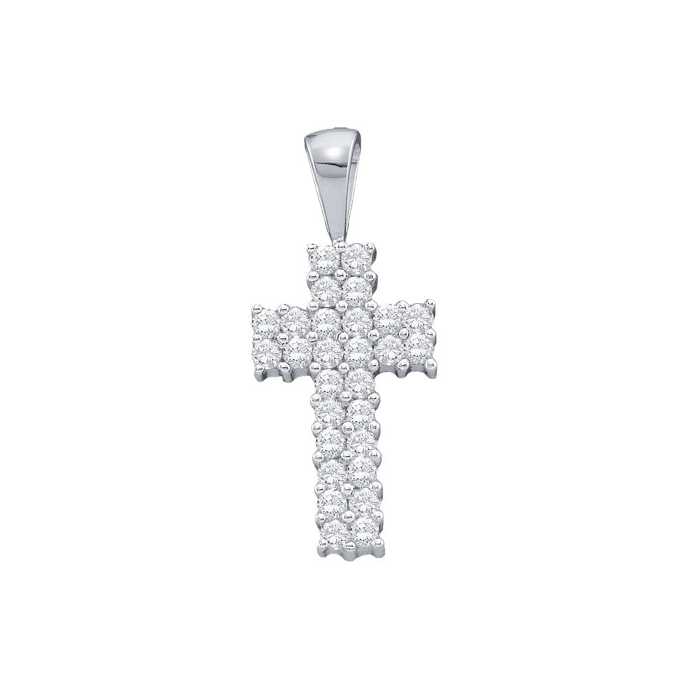 14K White Gold Womens Round Diamond Simple Cross Religious Pendant 1/4 Cttw