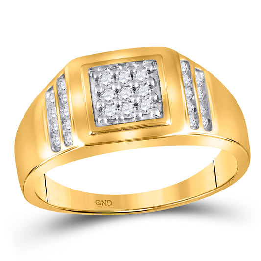 14K Yellow Gold Mens Round Diamond Square Cluster Ring 1/4 Cttw, Mens Size: 7-13