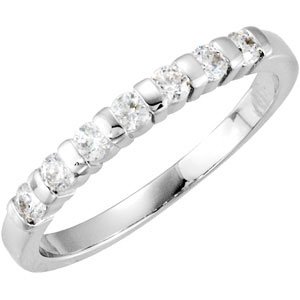 14K White Gold Round 2 Mm Polished 1/5 Ctw Natural Diamond Anniversary Band Size 7