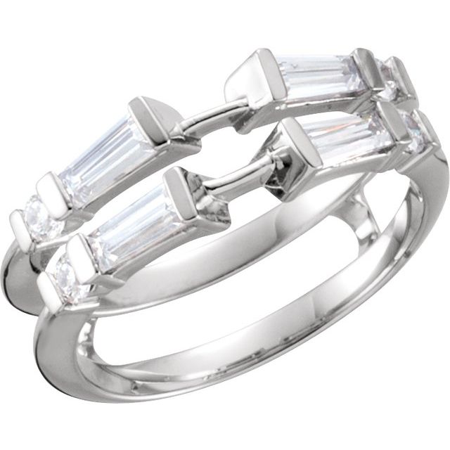 14K White Gold Tapered Baguette 4.5 X 2 X 1.5 Mm Polished 1/2 Ctw Natural Diamond Ring Guard, Size 7