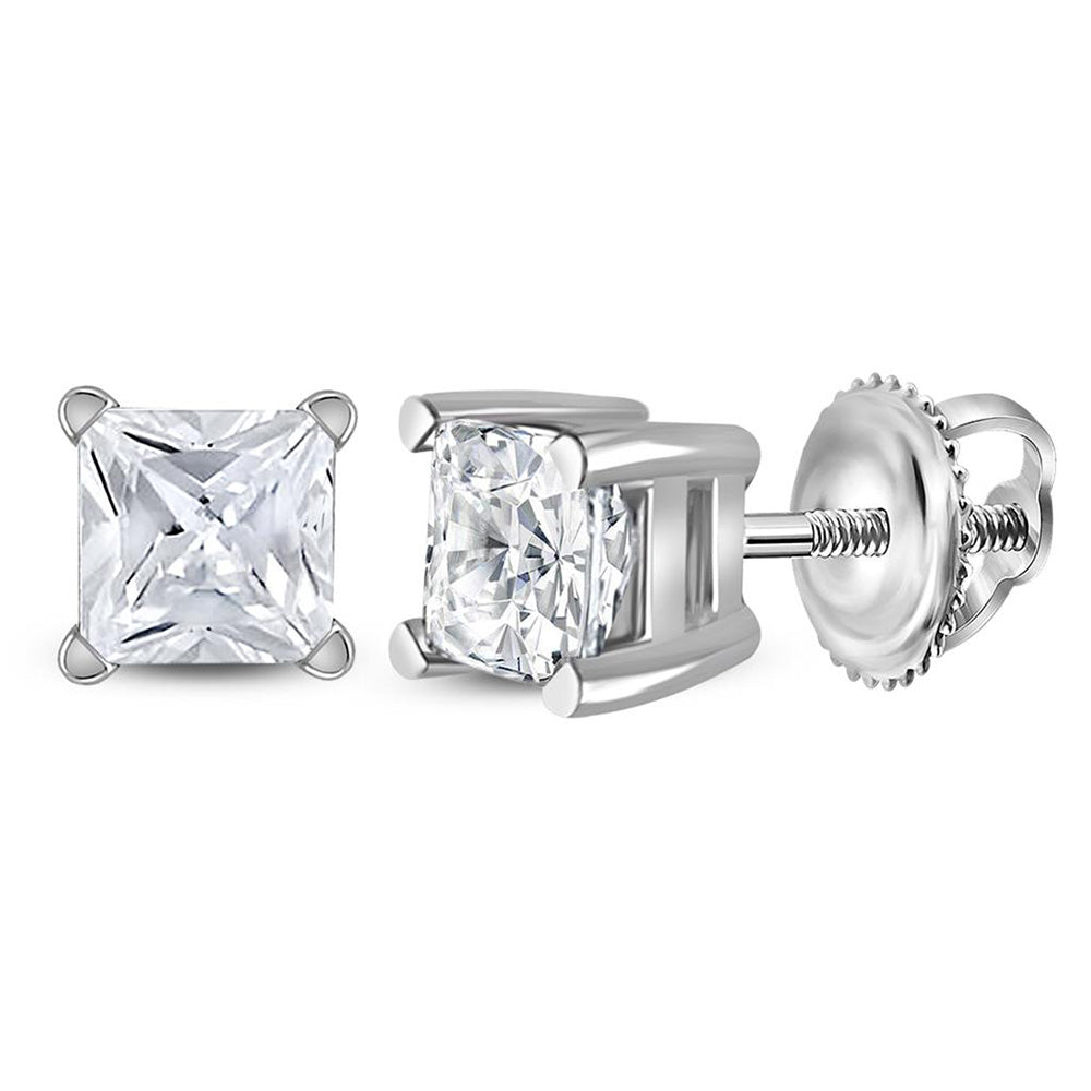 14K White Gold Womens Princess Diamond Solitaire Earrings 3/4 Cttw