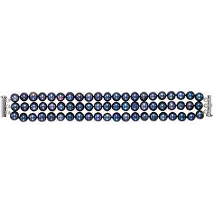 Sterling Silver Pearl 8.0-9.0 Mm Cultured Black Freshwater Pearl Bracelet, Length: 7.25 In