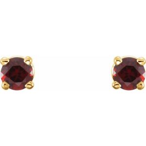 14K Yellow Gold Round Shape 2.5 Mm Natural Mozambique Garnet 4-Prong Stud Earrings