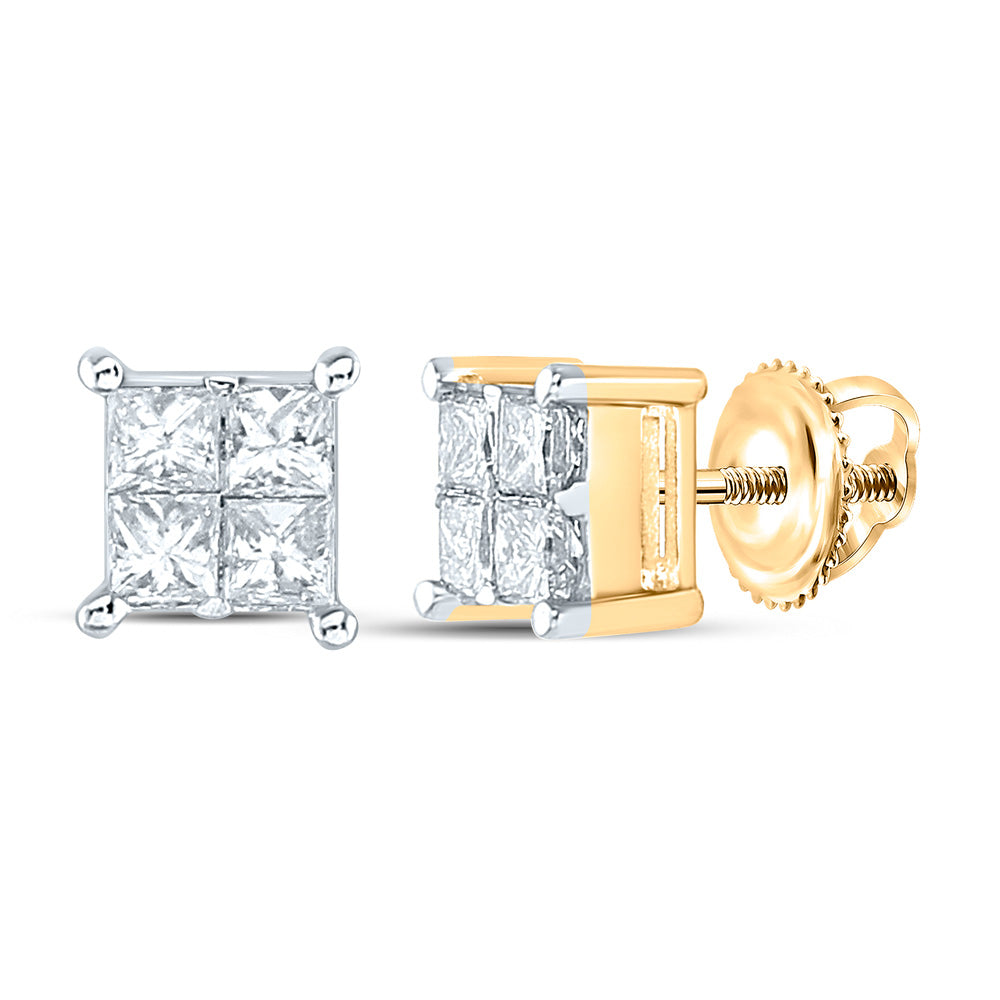 14K White Or Yellow Gold Womens Princess Diamond Square Earrings
