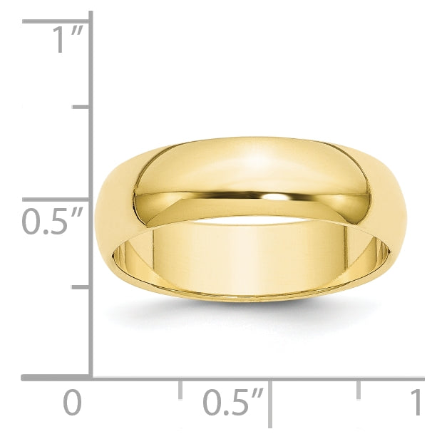 10k Yellow Gold 6mm Half Round Wedding Band Size 4.5