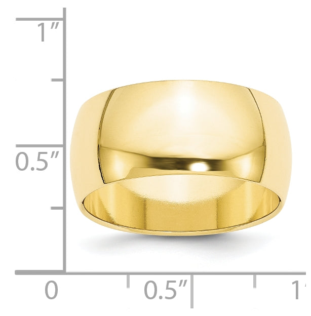 10k Yellow Gold 10mm Half Round Wedding Band Size 4.5