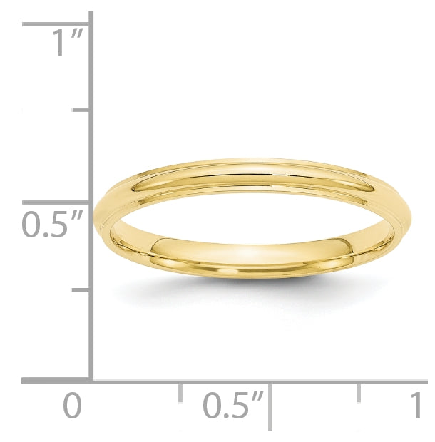 10k Yellow Gold 2.5mm Half Round with Edge Wedding Band Size 5