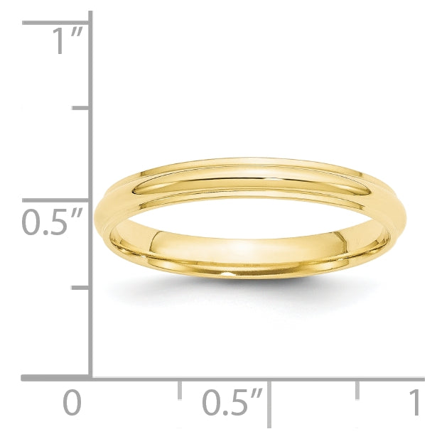10k Yellow Gold 3mm Half Round with Edge Wedding Band Size 5.5