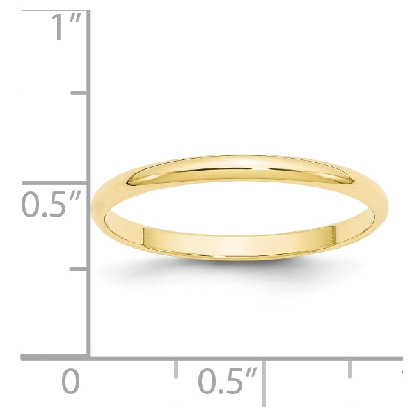 10k Yellow Gold 2mm Lightweight Half Round Wedding Band Size 5.5