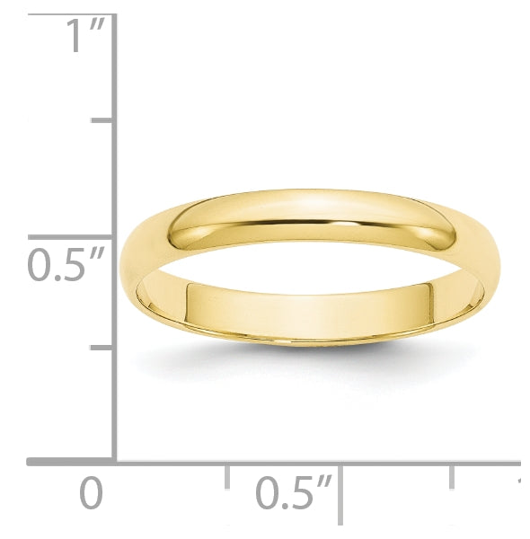 10k Yellow Gold 3mm Lightweight Half Round Wedding Band Size 5.5