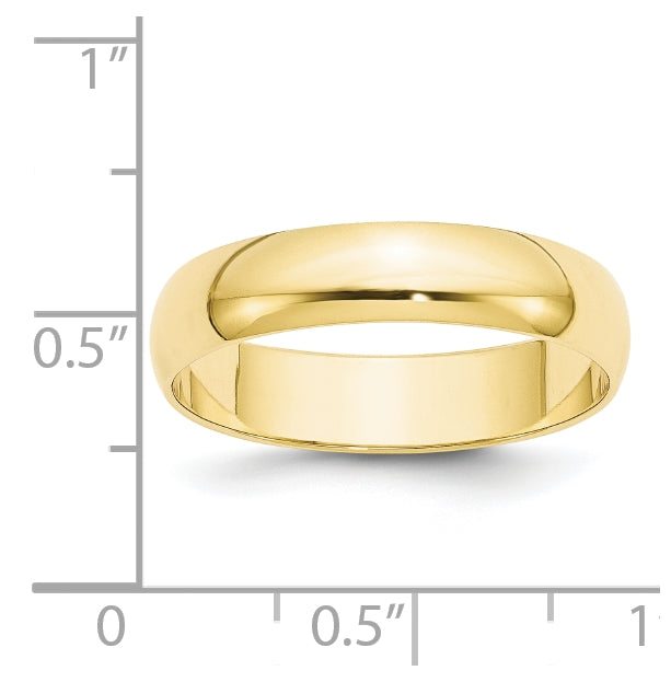 10k Yellow Gold 5mm Lightweight Half Round Wedding Band Size 4.5
