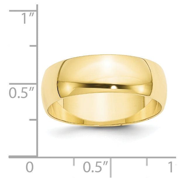 10k Yellow Gold 7mm Lightweight Half Round Wedding Band Size 5.5
