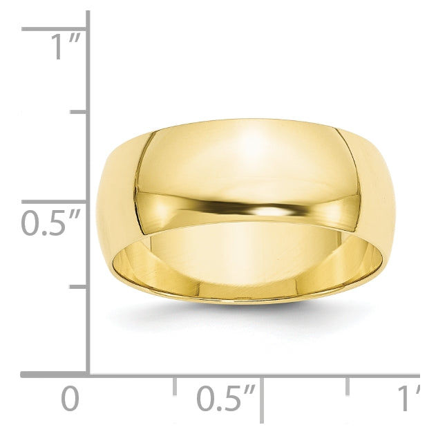 10k Yellow Gold 8mm Lightweight Half Round Wedding Band Size 4.5