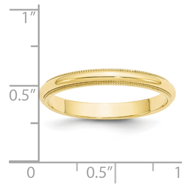 10k Yellow Gold 3mm Milgrain Half Round Wedding Band Size 5