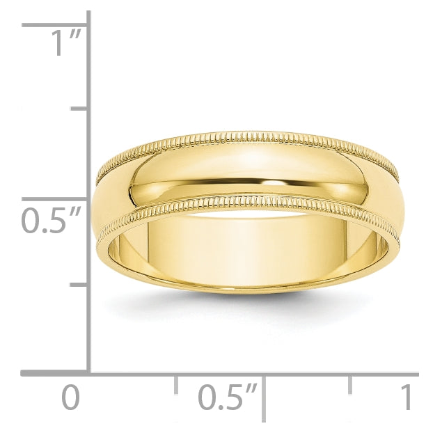 10k Yellow Gold 6mm Milgrain Half Round Wedding Band Size 4.5