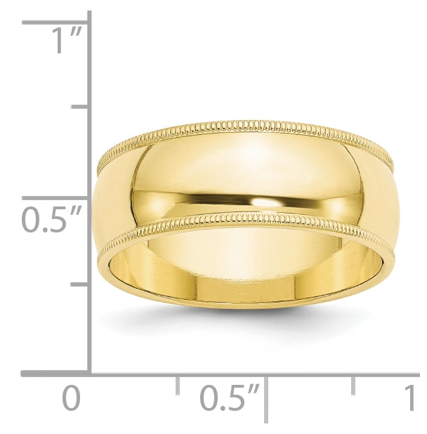10k Yellow Gold 8mm Milgrain Half Round Wedding Band Size 4.5