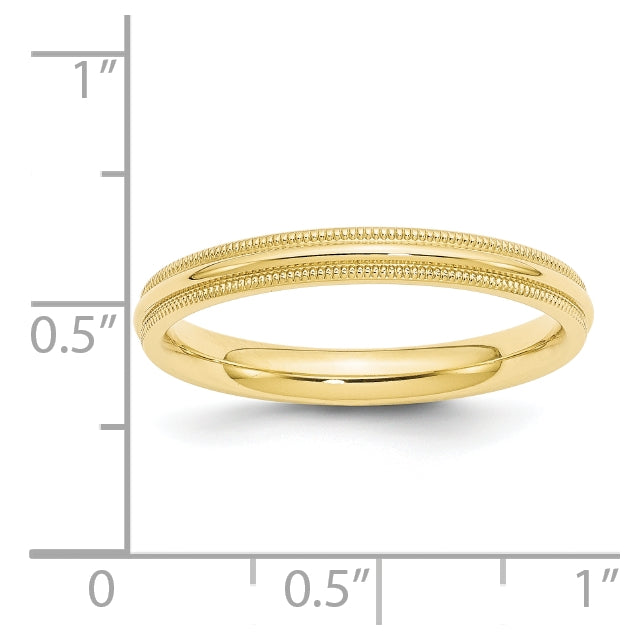 10k Yellow Gold 3mm Milgrain Half Round Comfort Fit Wedding Band Size 5