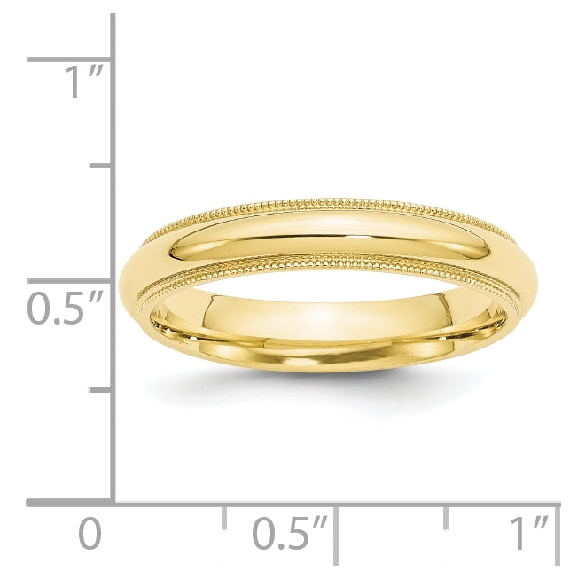 10k Yellow Gold 4mm Milgrain Half Round Comfort Fit Wedding Band Size 4.5