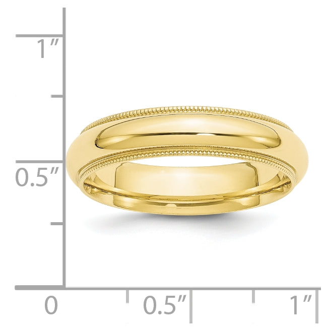 10k Yellow Gold 5mm Milgrain Half Round Comfort Fit Wedding Band Size 5.5