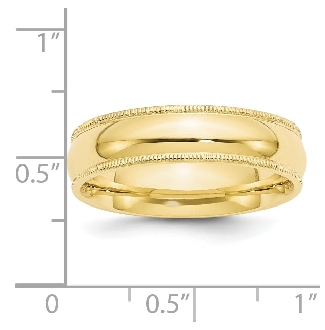 10k Yellow Gold 6mm Milgrain Half Round Comfort Fit Wedding Band Size 4