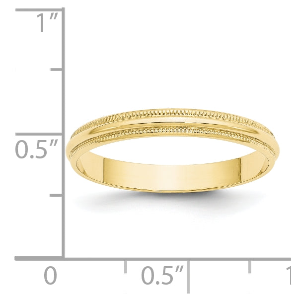 10k Yellow Gold 3mm Lightweight Milgrain Half Round Wedding Band Size 5