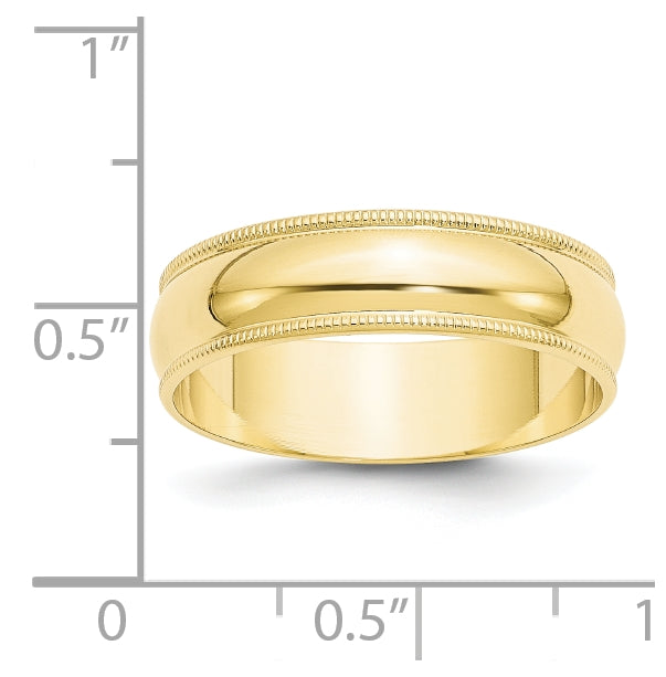 10k Yellow Gold 6mm Lightweight Milgrain Half Round Wedding Band Size 5.5