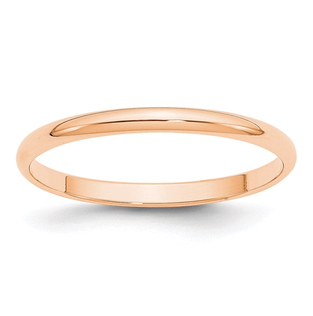 10k Rose Gold 2mm Lightweight Half Round Wedding Band Size 5
