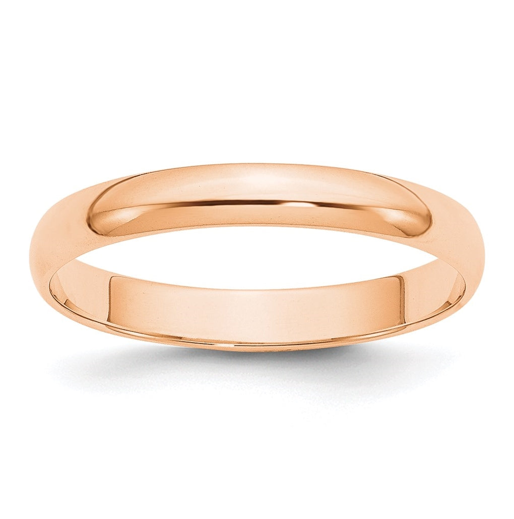 10k Rose Gold 3mm Lightweight Half Round Wedding Band Size 5.5