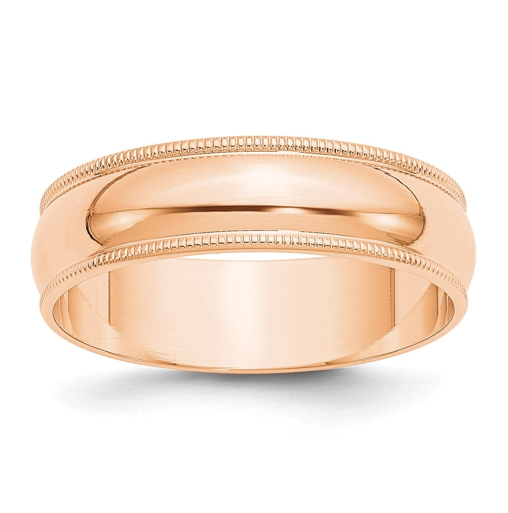 10k Rose Gold 6mm Lightweight Milgrain Half Round Wedding Band Size 4.5