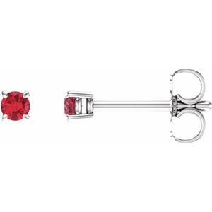 14K White Gold Round Shape 2.5 Mm Lab-Grown Ruby 4-Prong Stud Earrings