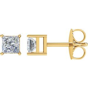 14K Yellow Gold Square 2.75 X 2.75Mm Si2-Si3, G-H 1/5 Ctw Natural Diamond 4-Prong Friction Back Earrings