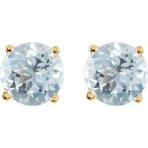 14K Yellow Gold Round Shape 2.5 Mm Natural Aquamarine 4-Prong Stud Earrings