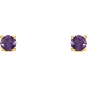 14K Yellow Gold Round Shape 2.5 Mm Natural Amethyst 4-Prong Stud Earrings