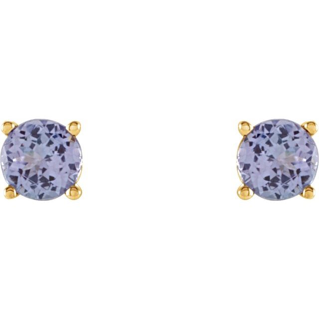 14K Yellow Or White Or Rose Gold Or Sterling Silver Or Platinum Round Friction 4-Prong Natural Gemstone Stud Earrings