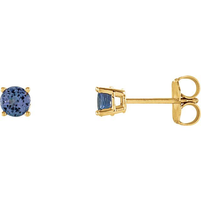14K Yellow Or White Or Rose Gold Or Sterling Silver Or Platinum Round Friction 4-Prong Natural Gemstone Stud Earrings