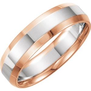 14K Rose/White Gold 6 Mm Polished Beveled-Edge Comfort-Fit Band Size 11
