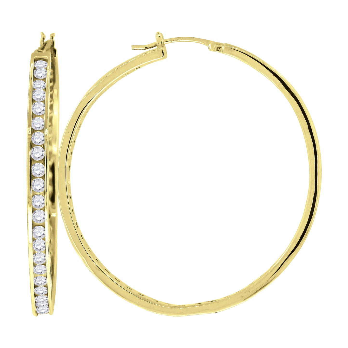 Sterling Silver Or Yellow-Tone Womens Cubic Zirconia Single Row Huggie Hoop Earrings