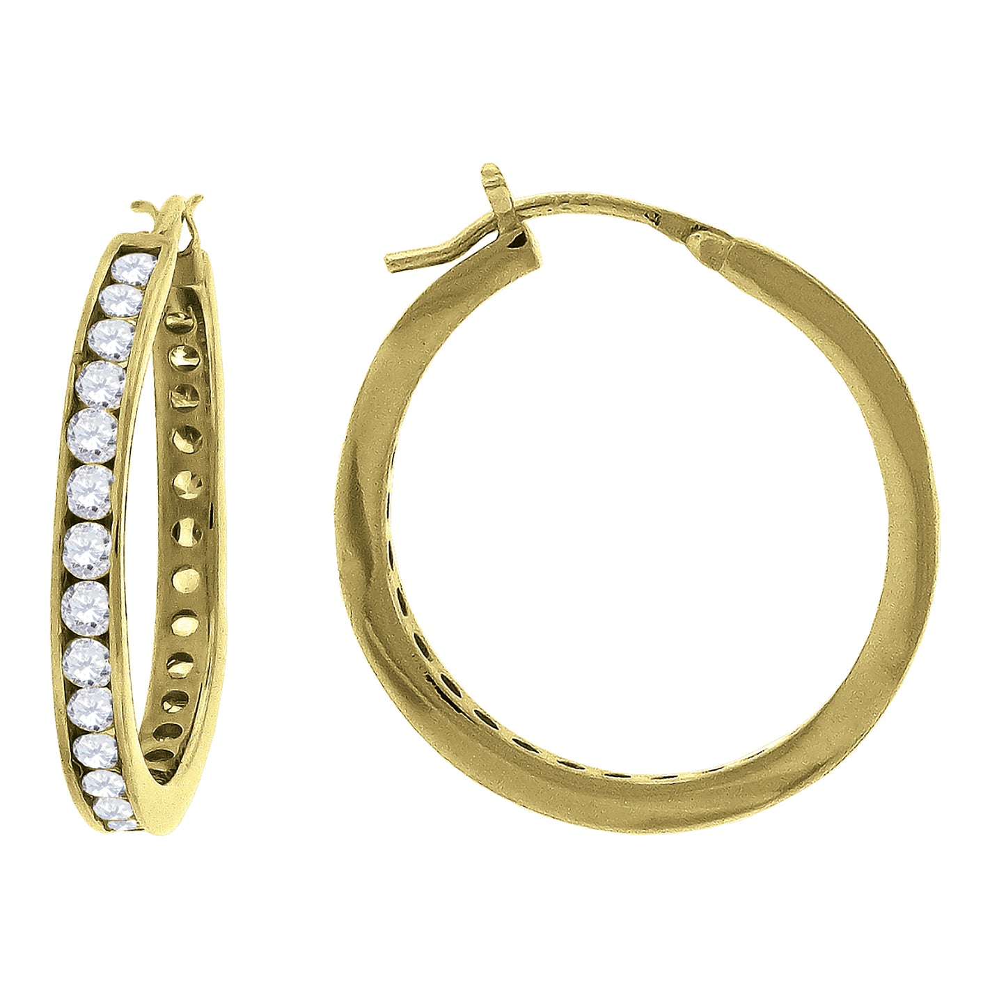 Sterling Silver Or Yellow-Tone Womens Cubic Zirconia In-Out Hoop Earrings 28mm