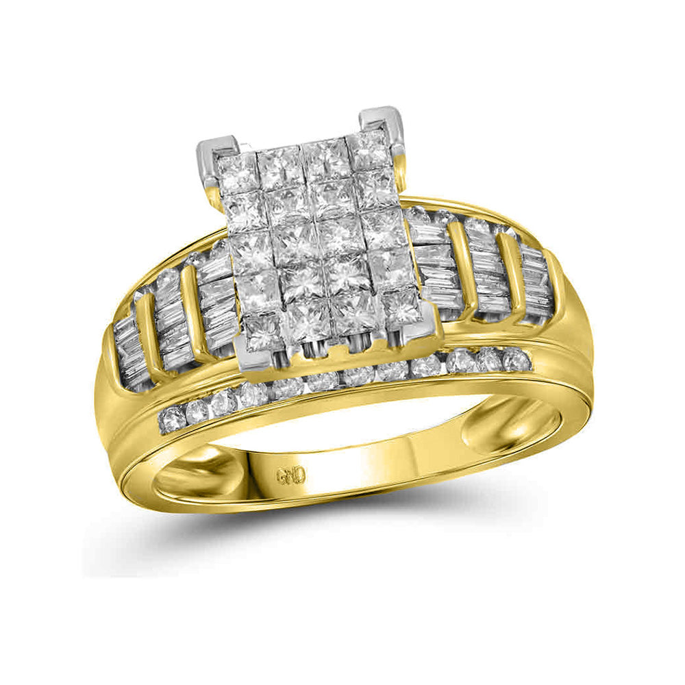 14K Yellow Or White Gold Princess Diamond Cluster Bridal Wedding Engagement Ring 2 Cttw, Womens Size: 5-10