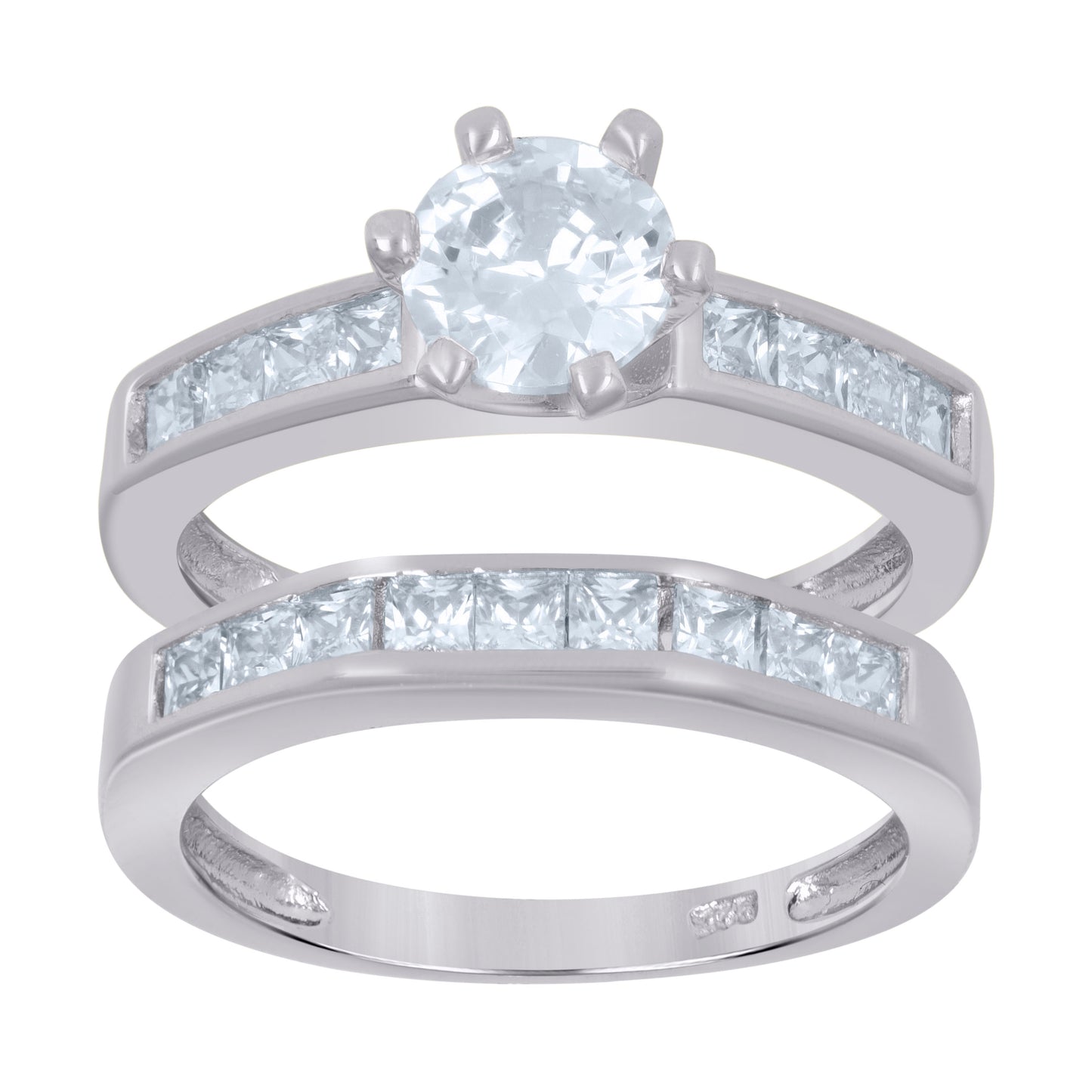 Sterling Silver Womens Round Cubic Zirconia Sizes 6 To 9 Solitaire Bridal Anniversary Engagement Wedding Ring Set