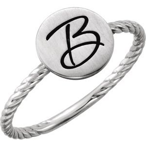 14K White Gold Polished Be Posh Signet Rope Ring Size 7