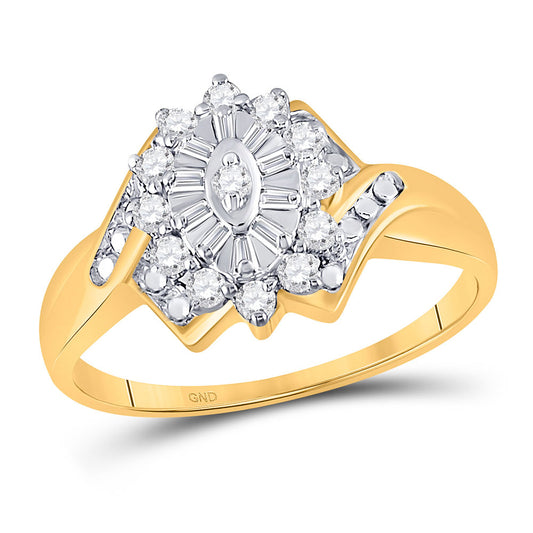10K Yellow Gold Womens Round Diamond Cluster Ring 1/4 Cttw, Womens Size: 5-10
