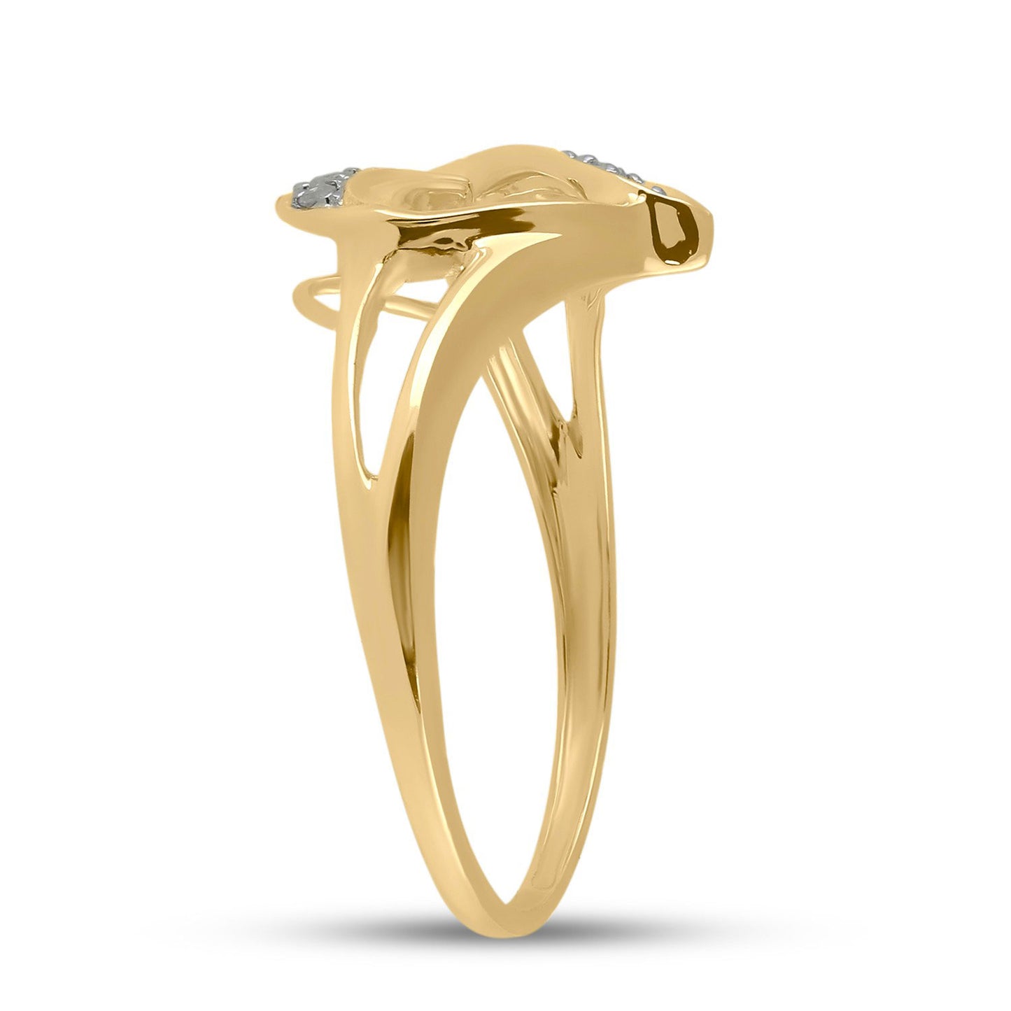 10K Yellow Gold Womens Round Diamond Heart Ring 1/20 Cttw, Womens Size: 5-10