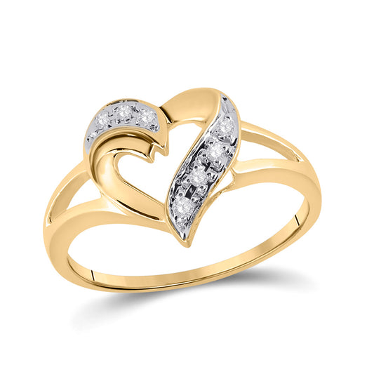 10K Yellow Gold Womens Round Diamond Heart Ring 1/20 Cttw, Womens Size: 5-10