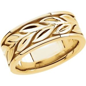 14K Yellow Gold 8 Mm Polished Leaf Design Band Size 8