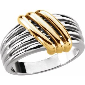 10K White/Yellow Gold Polished Criss-Cross Ring Size 7