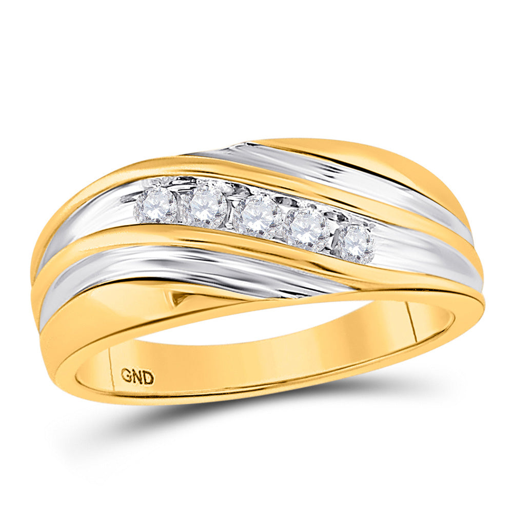 14K Yellow Gold Mens Round Diamond Wedding Band Ring 1/4 Cttw, Mens Size: 7-13