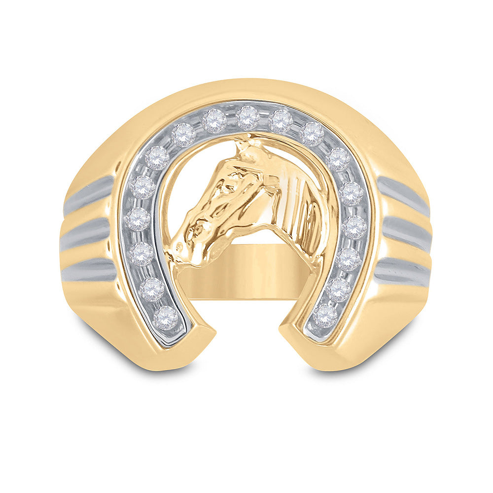 10K Yellow Gold Mens Round Diamond Horseshoe Ring 1/4 Cttw, Mens Size: 7-13