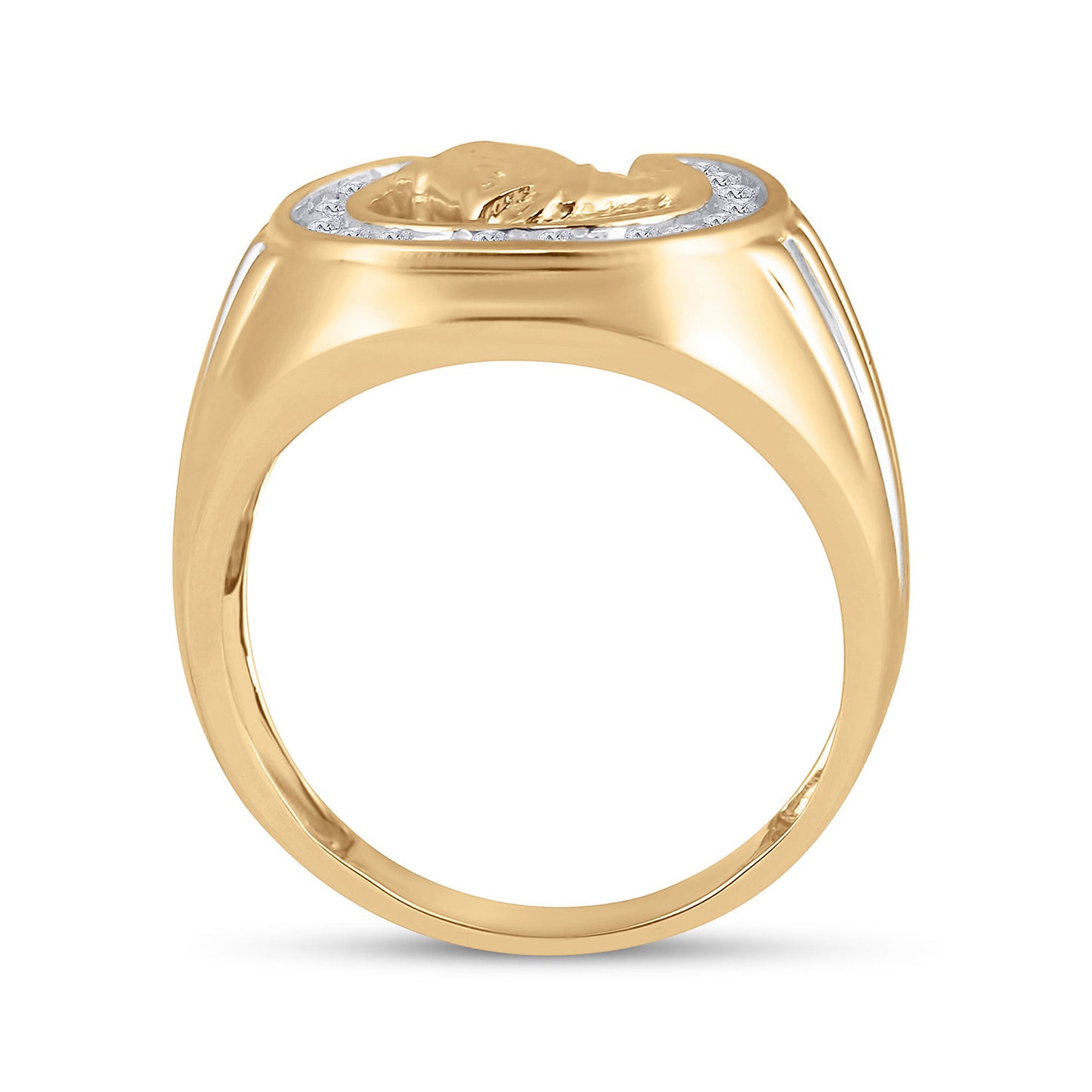10K Yellow Gold Mens Round Diamond Horseshoe Ring 1/4 Cttw, Mens Size: 7-13